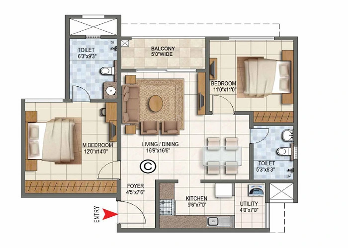 Featured Image of Arvind Oasis 2 BHK Floor Plan